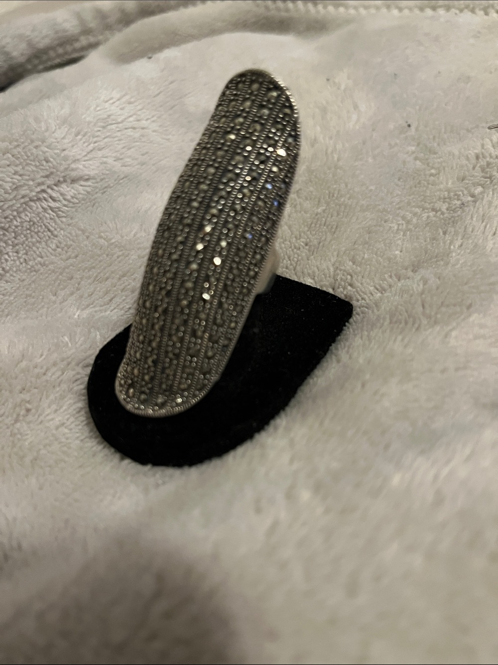 Vintage Sterling Silver Marcasite Long Statement Ring